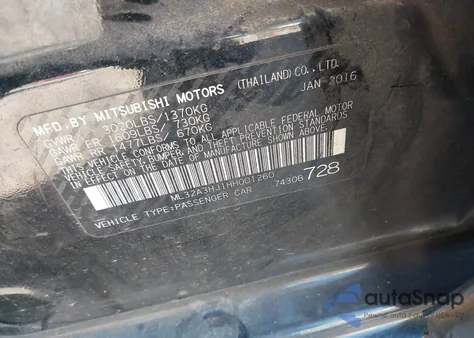 2017 Mitsubishi Mirage Es из США, поврежденный, VIN ML32A3HJ1HH001260